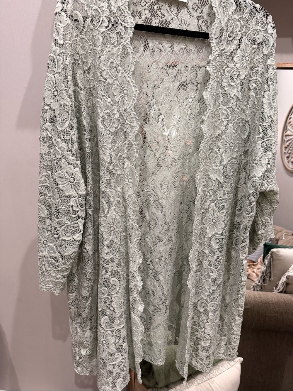 Delicate Lace Kimono Robe in Light Sage - Women's Lounge Cover-Up